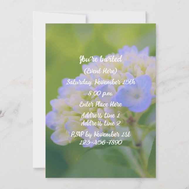 Blaue Hortensien-Blumenparty  Einladung (Vorderseite)