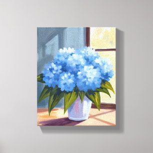Blaue Hortensien-Blumenstrauß-Blumenmalerei Leinwanddruck