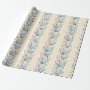 Blaue Hortensien-Blumenstreifen-Wasserfarben-Gesch Geschenkpapier