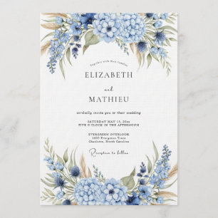Blaue Hortensien-Botanische Hochzeit Einladung