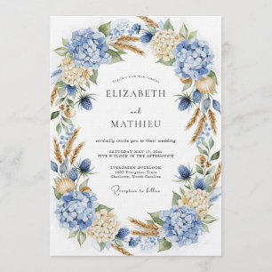 Blaue Hortensien Botanische Romantische Hochzeit Einladung