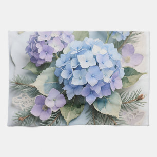 Blaue Hortensien-Bouquet-Aquarell Serenität Geschirrtuch