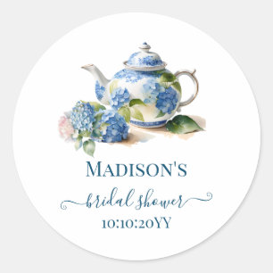 Blaue Hortensien Braut-Tea-Party Runder Aufkleber