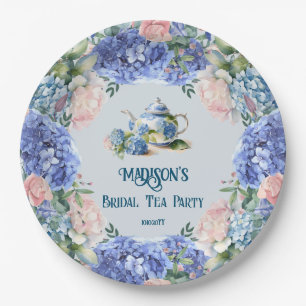 Blaue Hortensien Braut-Teeparty Pappteller