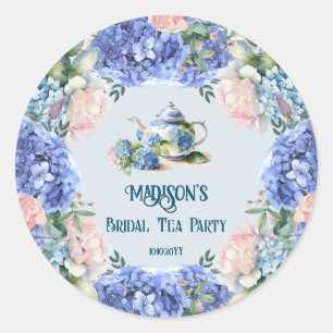 Blaue Hortensien Braut-Teeparty Runder Aufkleber
