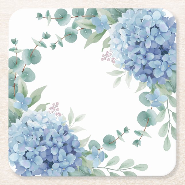 Blaue Hortensien Brautdusche Rechteckiger Pappuntersetzer (Vorderseite)