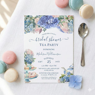 Blaue Hortensien Brautparty-Teeparty QR-Code Einladung