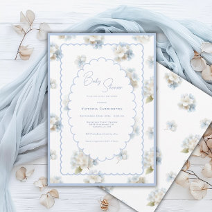 Blaue Hortensien Elegante Babyparty Einladung
