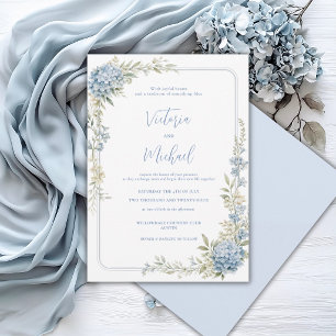 Blaue Hortensien Elegante Hochzeit Einladung