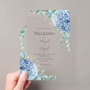 Blaue Hortensien Florale Elegante Hochzeit Acryleinladungen