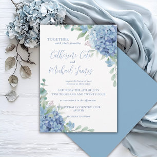 Blaue Hortensien Florale Elegante Hochzeit Einladung