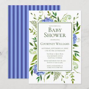 Blaue Hortensien Florale Wasserfarbe Babyparty-Ein Einladung