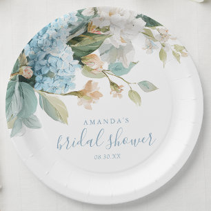 Blaue Hortensien Florale Wasserfarbe Brautparty Pappteller