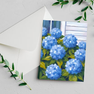 Blaue Hortensien-Garten-Blumen-Aquarell-Karte