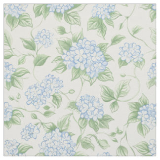 Blaue Hortensien-Garten-Blumenmuster Stoff
