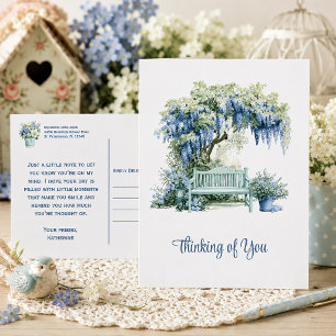 Blaue Hortensien-Gartenbank Ich denke an Dich Postkarte