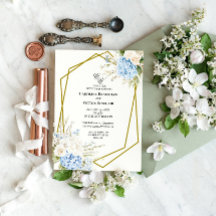 Blaue Hortensien-Geometrische Hochzeitseinladung