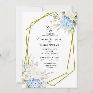 Blaue Hortensien-Geometrische Hochzeitseinladung Einladung