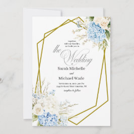 Blaue Hortensien-Geometrische Hochzeitseinladung Einladung