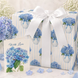 Blaue Hortensien-Geschenkpapier Elegantes Florales Geschenkpapier