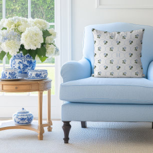 Blaue Hortensien-Gitter-Monogramm Kissen