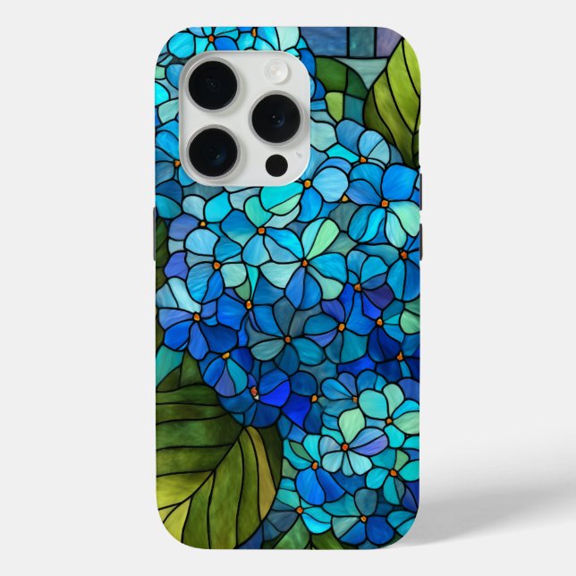 Blaue Hortensien Glasmalerei-Design Case-Mate iPhone Hülle (Rückseite)