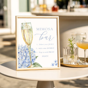 Blaue Hortensien & Goldglas Mimosa-Bar Poster
