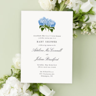 Blaue Hortensien-Grandmillennial-Doppel-Baby-Party Einladung