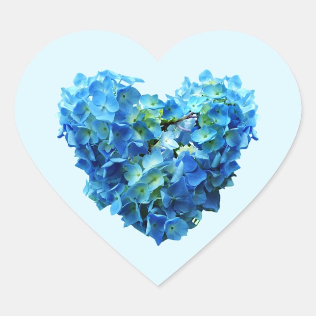 Blaue Hortensien-Herz Herz-Aufkleber (Vorderseite)