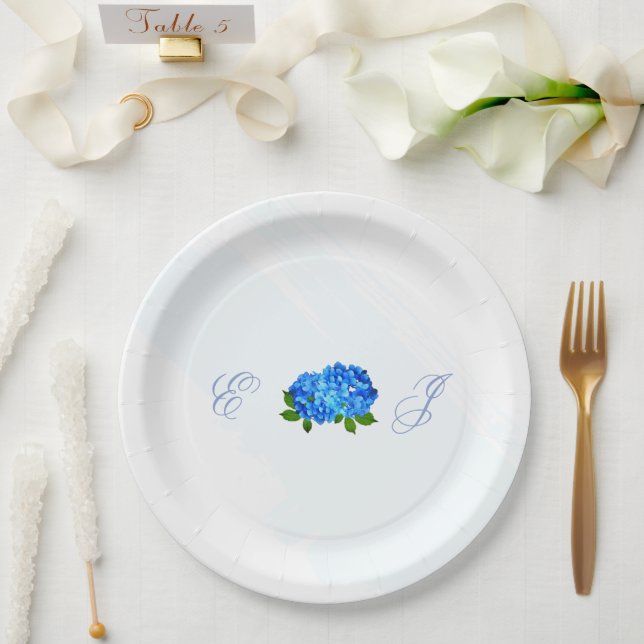 Blaue Hortensien Hochzeit Blumen Pappteller (Hochzeit)