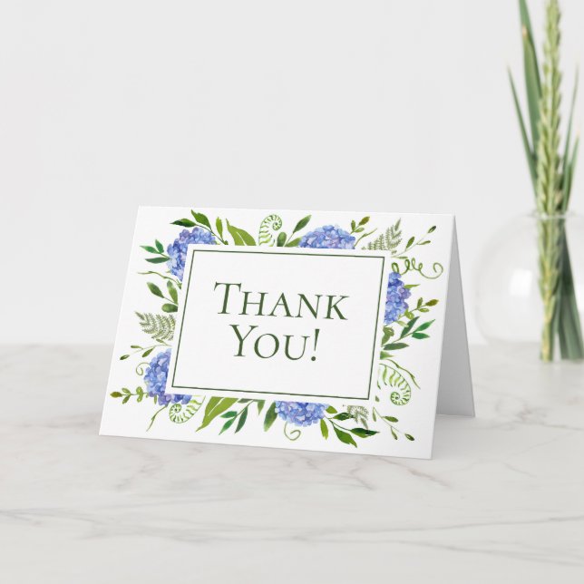 Blaue Hortensien Hochzeit Dankeskarte (Vorderseite)