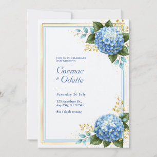 Blaue Hortensien-Hochzeit mit Goldfolie-Romantik Einladung