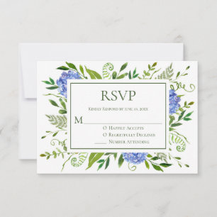 Blaue Hortensien Hochzeit RSVP Karte