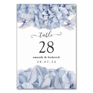 Blaue Hortensien Hochzeit Tischnummer