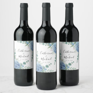 Blaue Hortensien Hochzeit Weinetikett