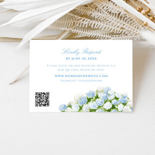 Blaue Hortensien-Hochzeits-QR-Code-RSVP Begleitkarte