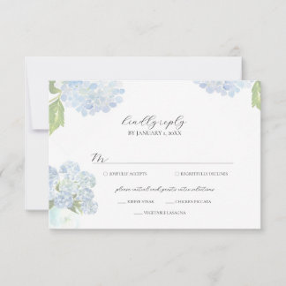 Blaue Hortensien Hochzeitsantwortkarte RSVP Karte