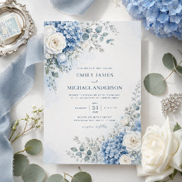 Blaue Hortensien-Hochzeitseinladung Einladung