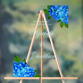 Blaue Hortensien-Hochzeitsfloristik Acrylschild