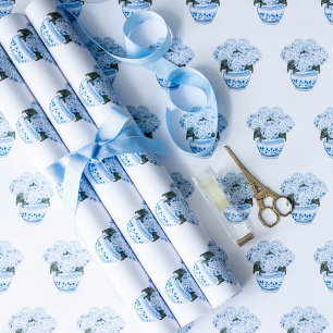 Blaue Hortensien in Chinoiserie-Topf  Geschenkpapier Set
