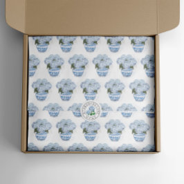 Blaue Hortensien in Chinoiserie-Topf Seidenpapier