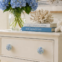 Blaue Hortensien-Keramik-Schrankknauf | Florales D