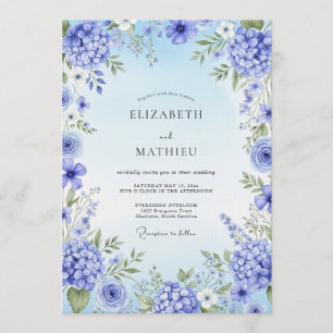 Blaue Hortensien-Künstlerische Blütenhochzeit Einladung