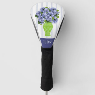 Blaue Hortensien-Küstenblumen-Vase-Monogramm Golf Headcover