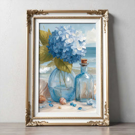 Blaue Hortensien-Küstenstrand | Strandposter Poster