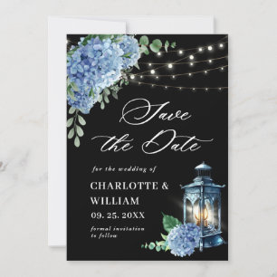 Blaue Hortensien-Laterne Navy-Schwarze Hochzeit Save The Date