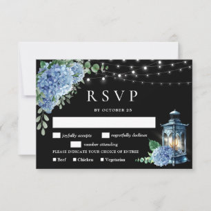 Blaue Hortensien-Laterne Schwarze Boho-Hochzeit RSVP Karte