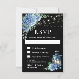 Blaue Hortensien-Laterne Schwarze Boho-Hochzeit RSVP Karte