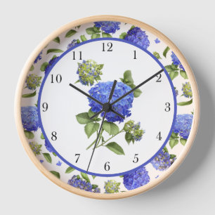 Blaue Hortensien Originale Botanische Kunst gerahm Uhr