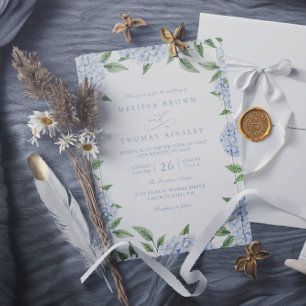 Blaue Hortensien-Rand Elegante QR-Code-Hochzeit Einladung